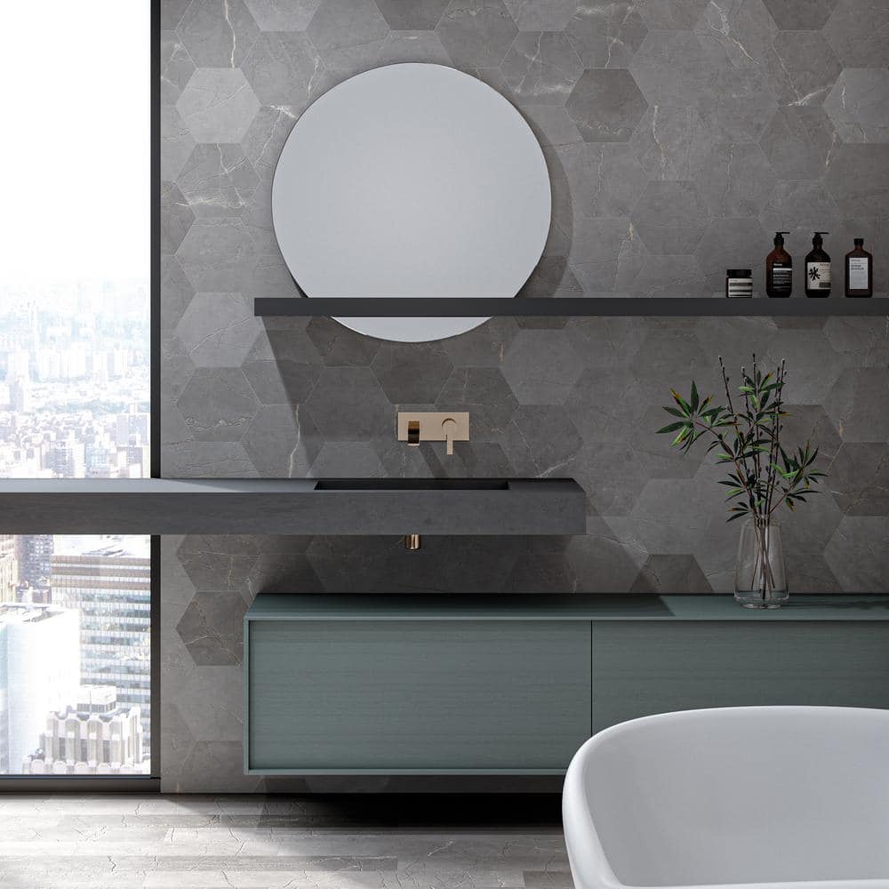 Elegance Gray Hexagon Porcelain Wall & Floor Tile 7.7" x 8.9"