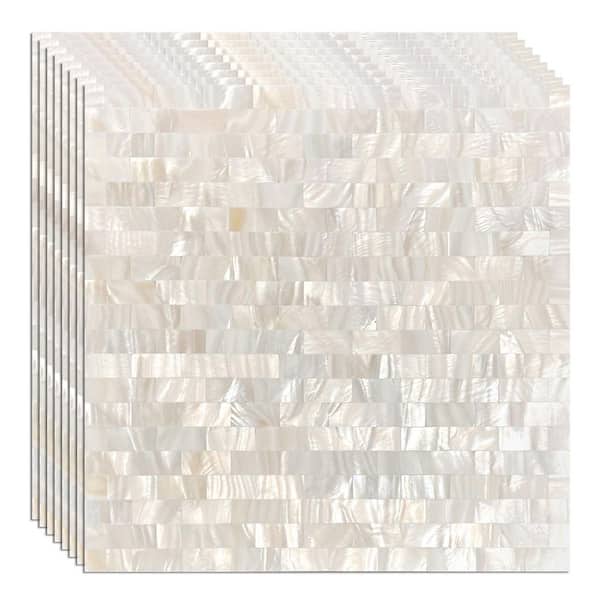 11. 8in. x 11. 8in. Natural White Seashell Tiles for Kitchen Bathroom, Mother of Pearl Mosaic Tiles (9.6 sq. ft. /Box)