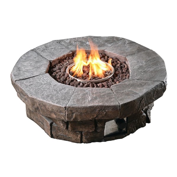 Teamson Home 37 01 In X Round Stone Look Outdoor Propane Gas Fire Pit Hf11802aa Outdoor Propane Gas Fire Pit, Fire Pits Outdoor Propane