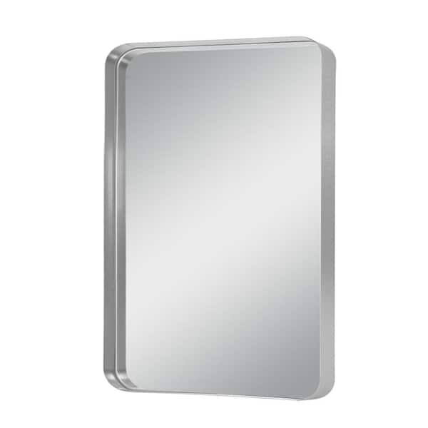 Lirago 32 in. W x 42 in. H Aluminium Alloy Deep Modern Rectangle Framed Decorative Mirror with Rounded Corner in Silver