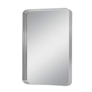 32 in. W x 42 in. H Aluminium Alloy Deep Modern Rectangle Framed Decorative Mirror with Rounded Corner in Silver