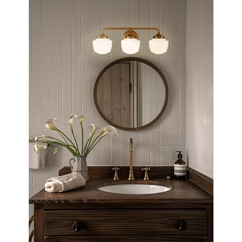 Cornwell 23" Antique Brass Vanity Light with Opal Glass Shades