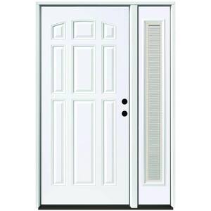 53 in. x 80 in. Element Series 9-Panel Primed White Left-Hand Steel Prehung Front Door with 14 in. Mini Blind Sidelite