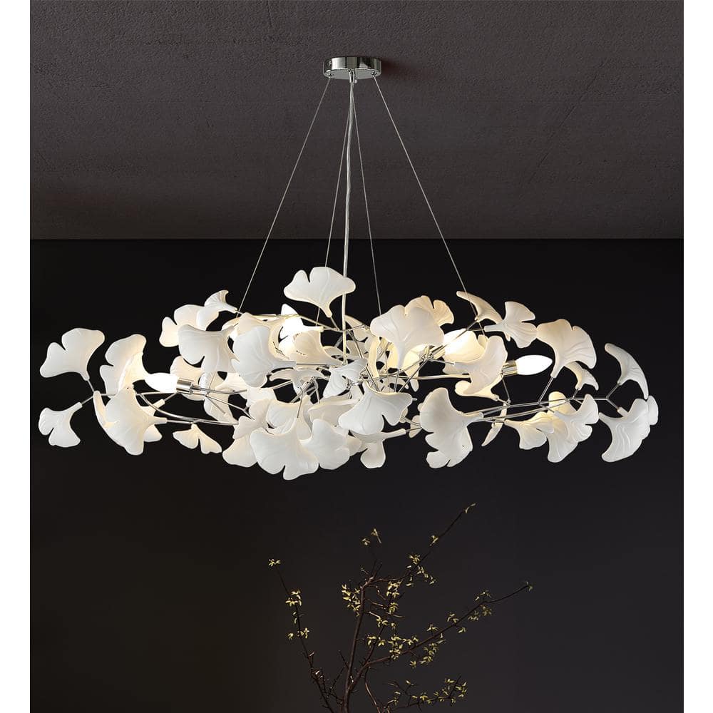 YUYI 6 Light Silver Chandelier, Luxury Ginkgo Branch Chandelier for ...