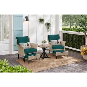 Devonwood Light Brown 5-Piece Wicker Outdoor Patio Small Space Seating Set with CushionGuard Malachite Green Cushions