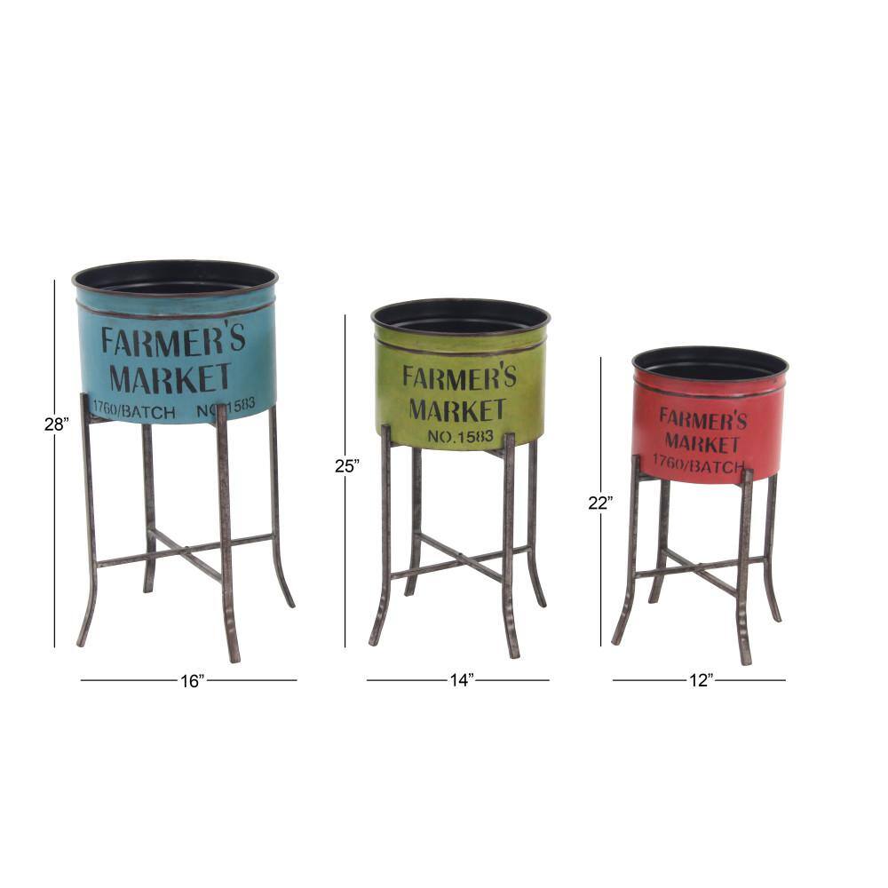 Farmhouse Multi Colored Iron Planters with Stands, Set of 3