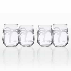 Palm Tree 17 oz. Clear Stemless Wine Tumbler (Set of 4)