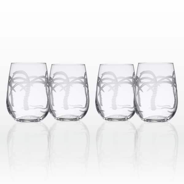 Rolf Glass Palm Tree 17 oz. Clear Stemless Wine Tumbler (Set of 4)