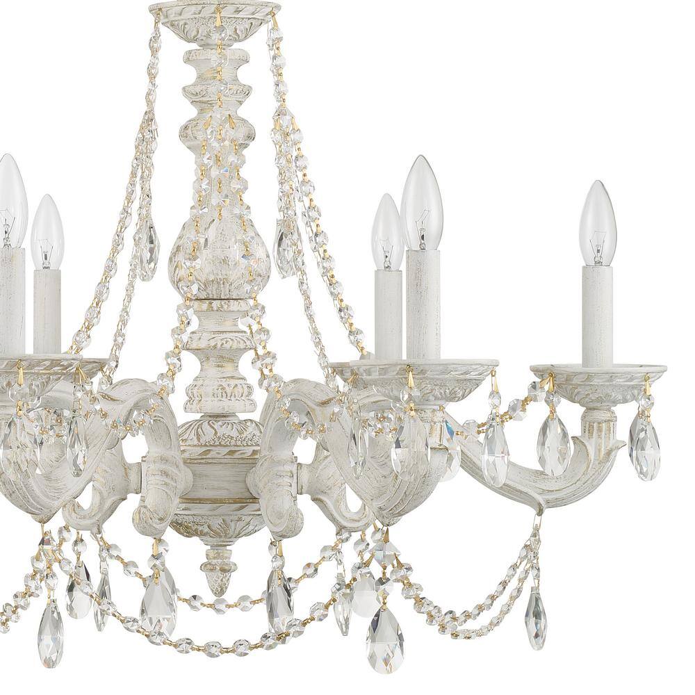 Antique White 6-Light Chandelier with Clear Italian Crystals