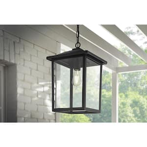 1-Light 18 in. Black Hardwired Classic Outdoor Hanging Pendant Light with Clear Glass
