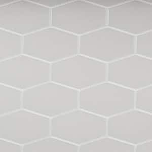 Long Hex 11 in. x 10.6 in. Misty Grey Matte Glass Mesh-Mounted Mosaic Tile (9.02 sq. ft./Case)