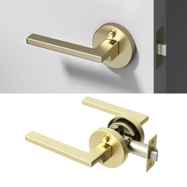 Dune Metal Brushed Champagne Gold Privacy Bed/Bath Flat Door Handle with Push Button and Round Rosette