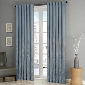 Eliza Blue Botanical Polyester 50 in. W x 84 in. L Room Darkening Rod Pocket and Back Tabs Curtain with Lining