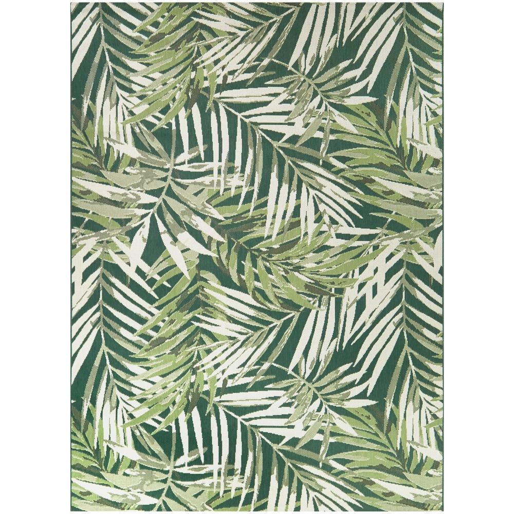 Hampton Bay Tropical Palm Leaves Black 5 ft. x 7 ft. Indoor/Outdoor Area Rug