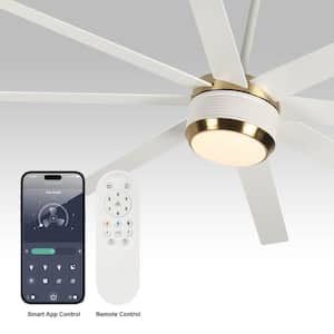 72 in. Smart Indoor White Low Profile Ceiling Fan Light with Integrated LED with Remote Control, Reversible Motor