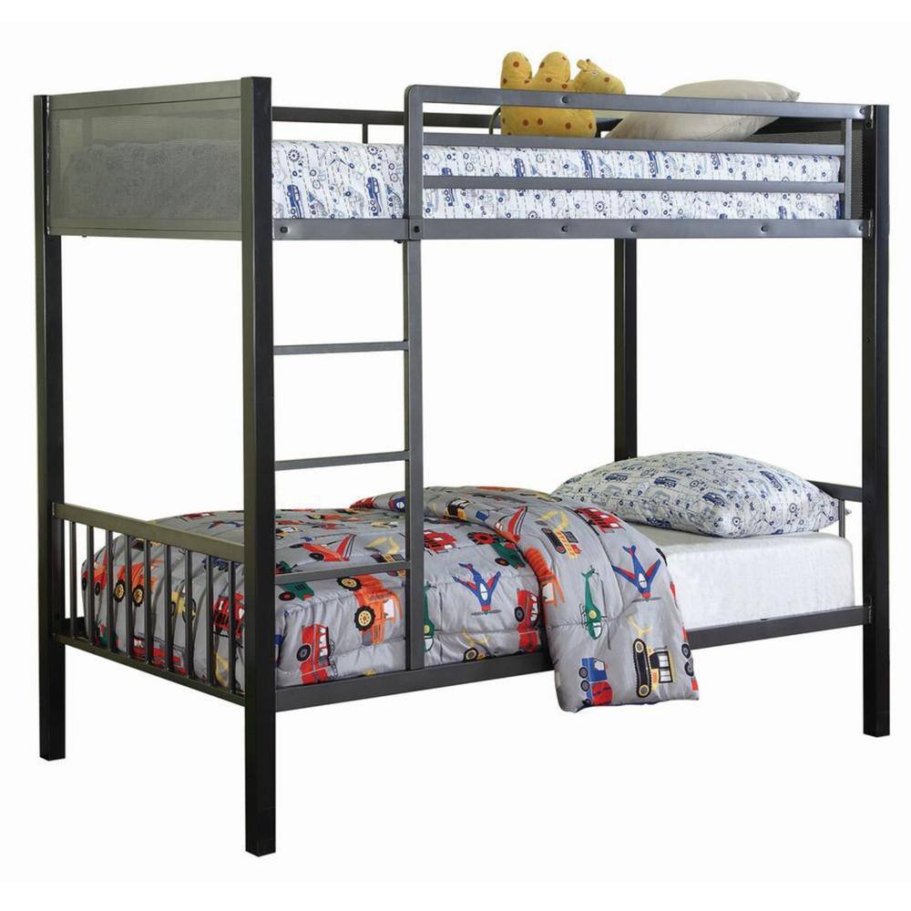 Benjara Black And Gray Twin Adjustable Bunk Bed With Built In Ladder ...