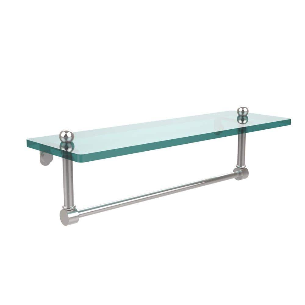 Allied Brass 16 in. L x 5 in. H x 5 in. W Clear Glass Vanity Bathroom Shelf with Integrated Towel Bar in Polished Chrome