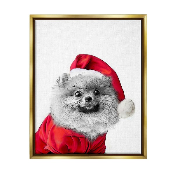 Stupell Industries Pomeranian in Santa Hat by Annalisa Latella 1-Piece Floater Frame Graphic Print Animal Poster Art Print 31 in. x 25 in.