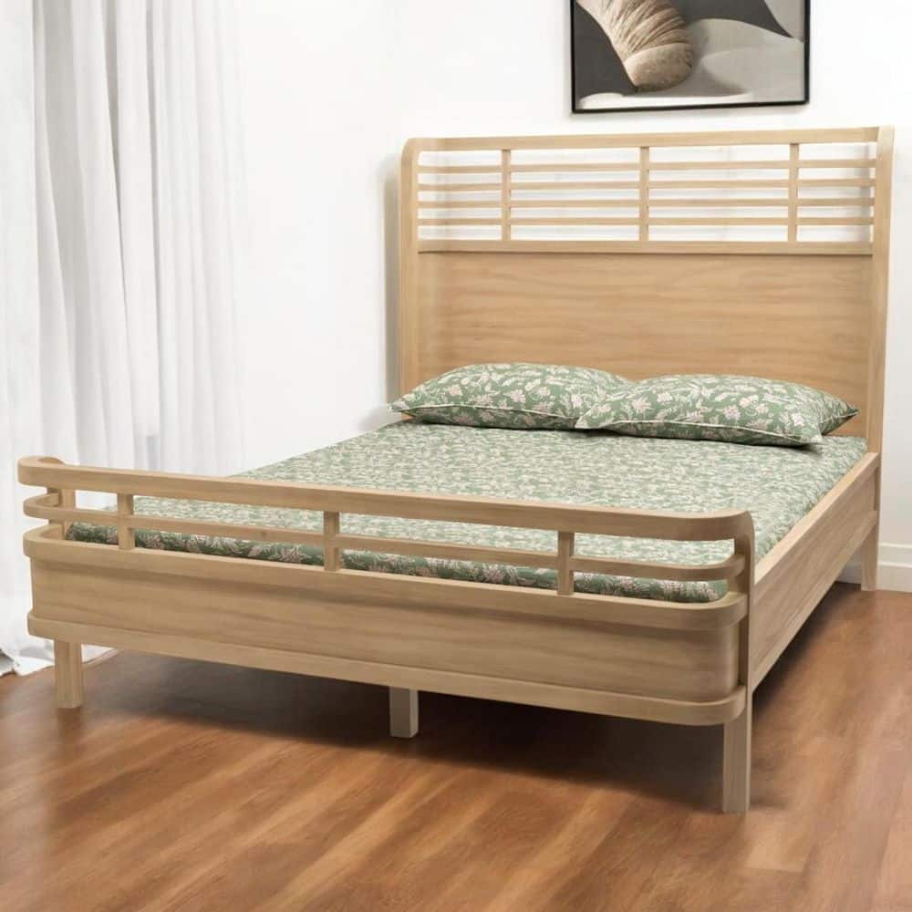 Brown Wood Frame Queen Panel Bed
