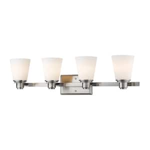 Kayla 30.38 in. 4-Light Brushed Nickel Vanity Light with Matte Opal Glass Shade