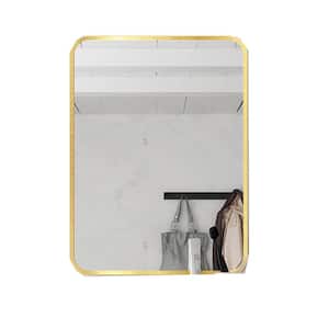 20 in. W x 28 in. H Rectangular Aluminum Framed Wall Mounted Bathroom Vanity Mirror in Gold