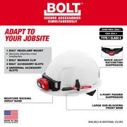 BOLT White Type 1 Class E Front Brim Non-Vented Hard Hat with 4 Point Ratcheting Suspension