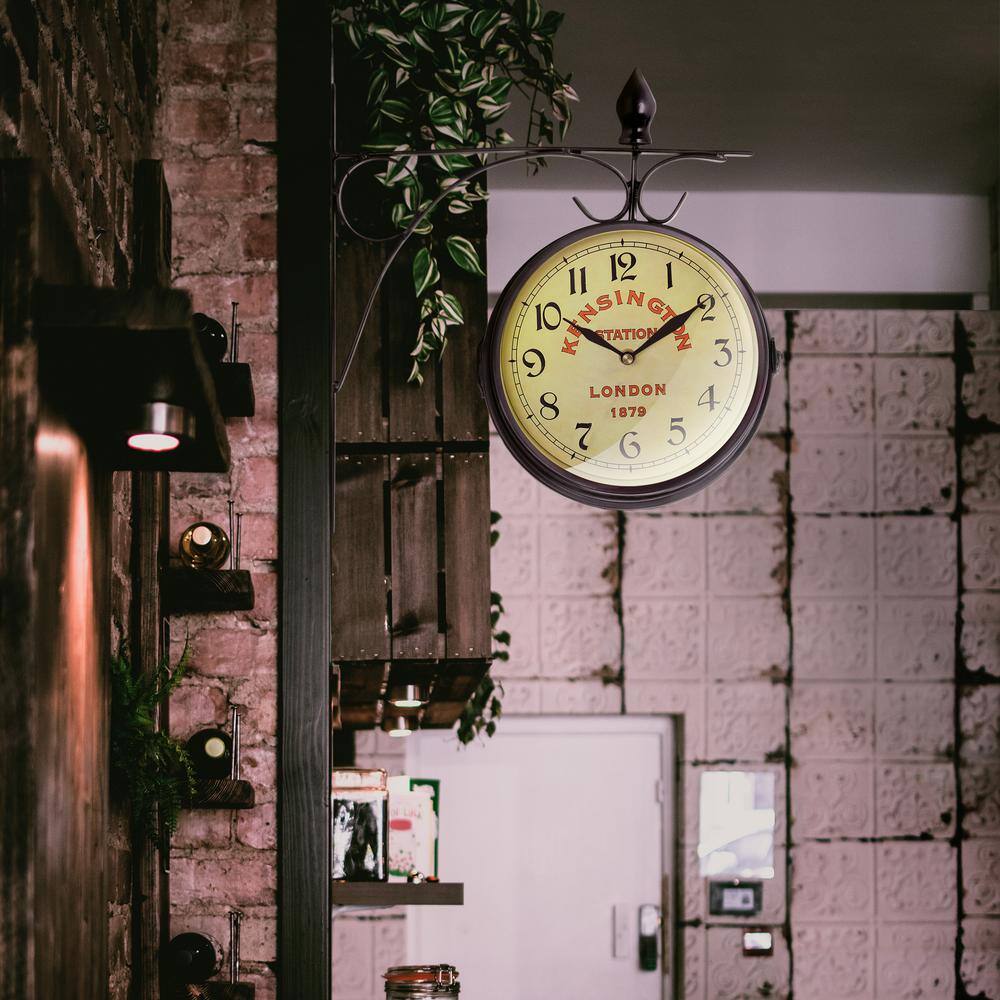 Large Black Double-Sided Metal Wall Clock with Ivory Face