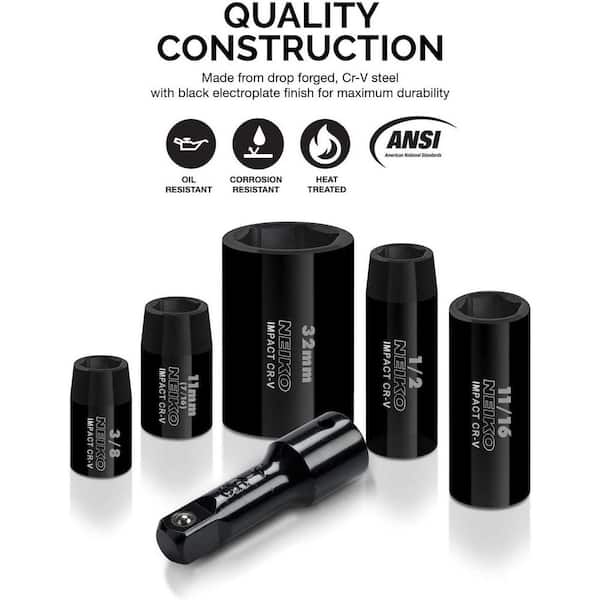 NEIKO 3/8 in. and 1/2 in. Drive SAE and Metric Impact Socket Set