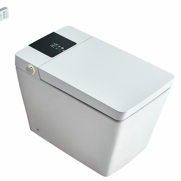 Smart Bidet Toilet Square in White with Heated Seat, Auto Open/Close Lid, Deodorizing, and Remote Control