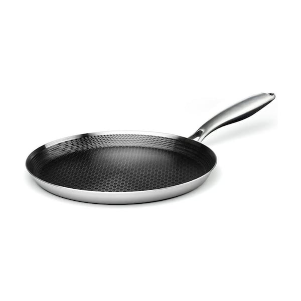 Silver Stainless Steel Dual Honeycomb Nonstick Coating Flat Griddle Pan with Raised Edge Induction Safe