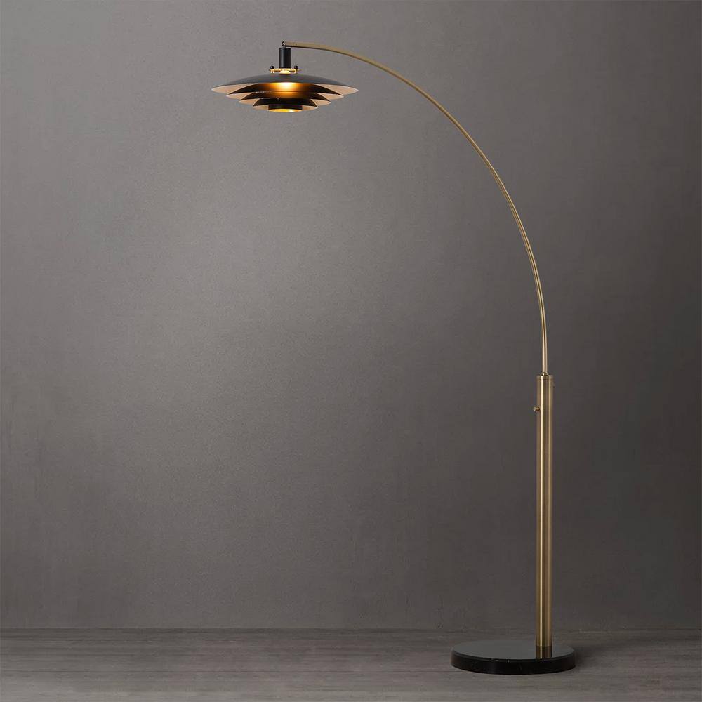 Rancho Mirage 83" Weathered Brass and Black Arc Floor Lamp
