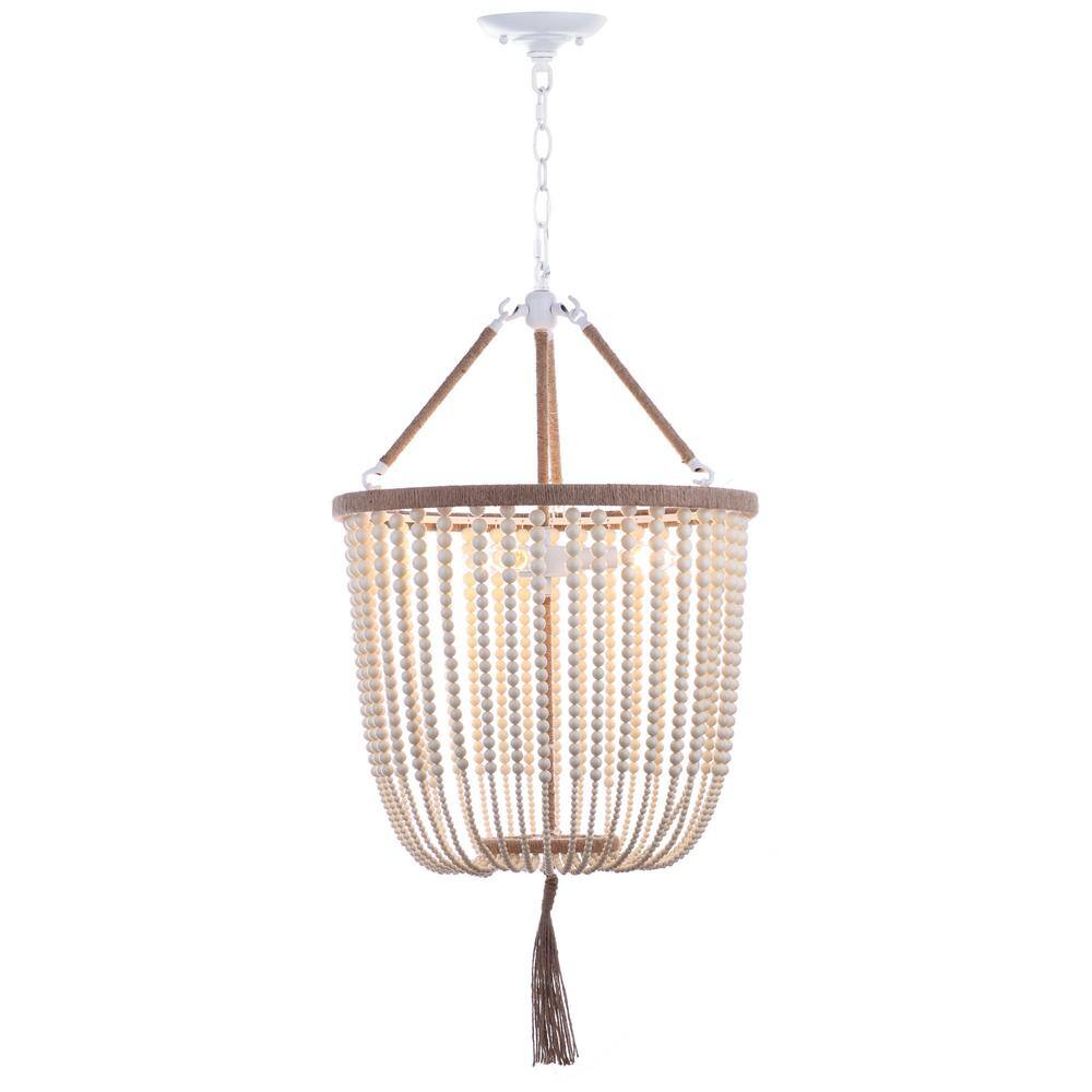 Boho Chic Cream Beaded Pendant Lamp with Luxe Tassel - 18x107.5"