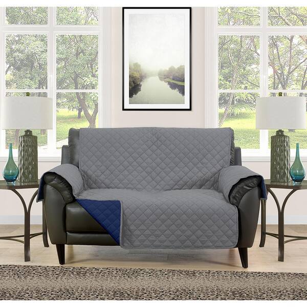 Morgan Home Barrett Grey/Navy Microfiber Reversible Loveseat Protector