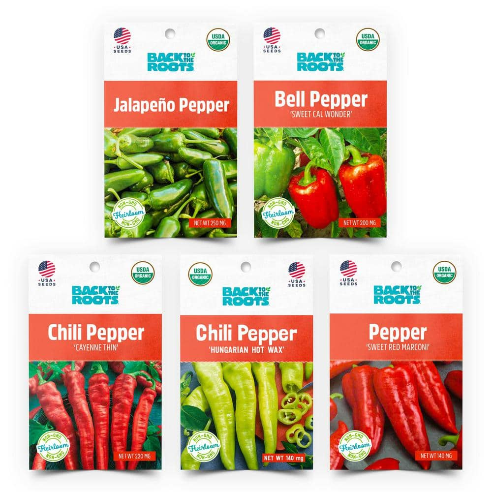 Back To The Roots Organic Peppers Vegetable Seeds Variety 5 Pack 50073 The Home Depot