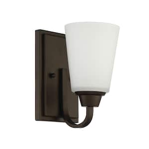 Grace 5.13 in. 1-Light Espresso Finish Wall Sconce with Frost White Glass