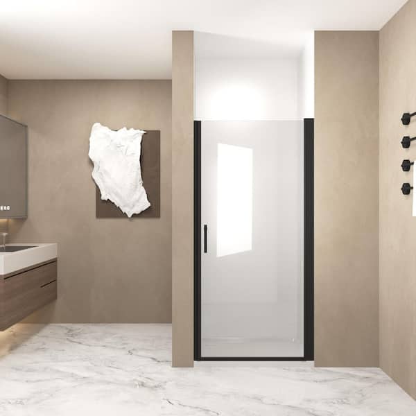 36-37 in. W x 72 in. H Pivot Frameless Shower Door in Matte Black with 1/4 in. (6 mm) Clear Tempered Glass
