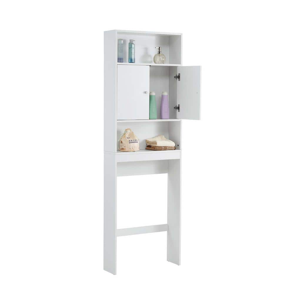 7.87 in. W x 76.77 in. H x 24.8 in. D White Over The Toilet Storage with Ad