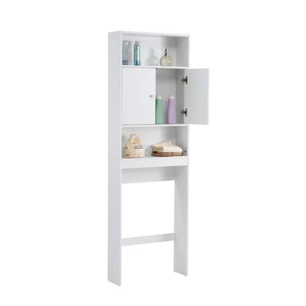 Unbranded 7.87 in. W x 76.77 in. H x 24.8 in. D White Over The Toilet Storage with Adjustable Shelves