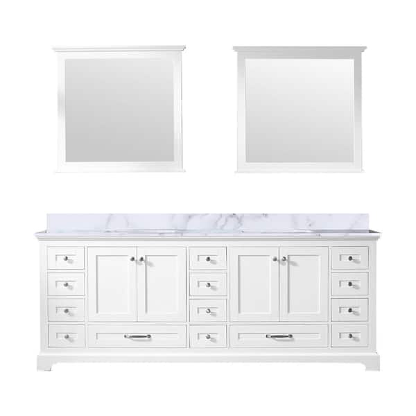 Dukes 84 in. W x 22 in. D White Double Bath Vanity, Carrara Marble Top, and 34 in. Mirrors