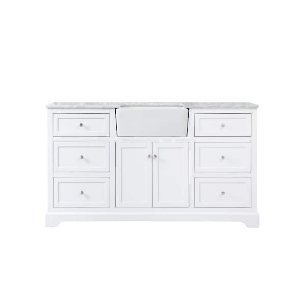 Unbranded Timeless Home 60 in. W x 22 in. D x 34.75 in. H Single Bathroom Vanity Side Cabinet in White with White Marble Top