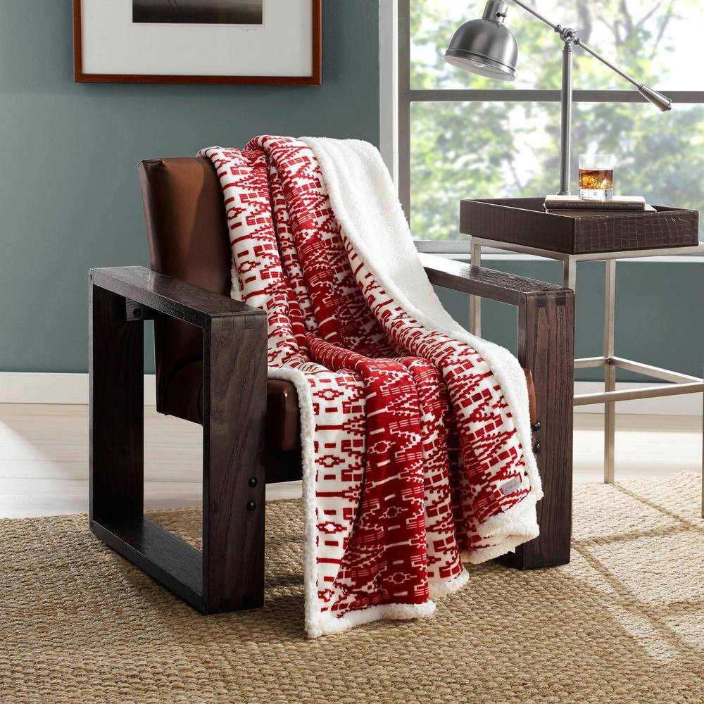 Eddie Bauer Ultra Plush San Juan Red Ikat Sherpa Reverse Throw Blanket 216688 The Home Depot