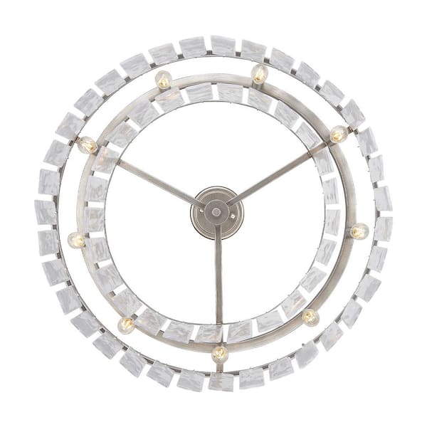 Ciara 9-Light 27 in. Semi-Flush in Peruvian Silver with Hammered Water Glass