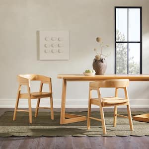 2-Piece Modern Natural Rounded Back Solid Wood Dining Chairs