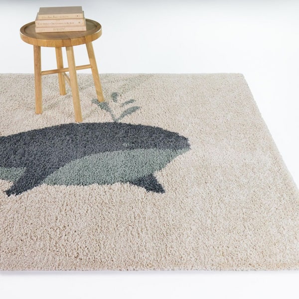 Saltaire Navy Blue 5 ft. x 7 ft. Whale Motif Area Rug