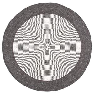 Braided Charcoal/Ivory Doormat 3 ft. x 3 ft. Round Striped Area Rug