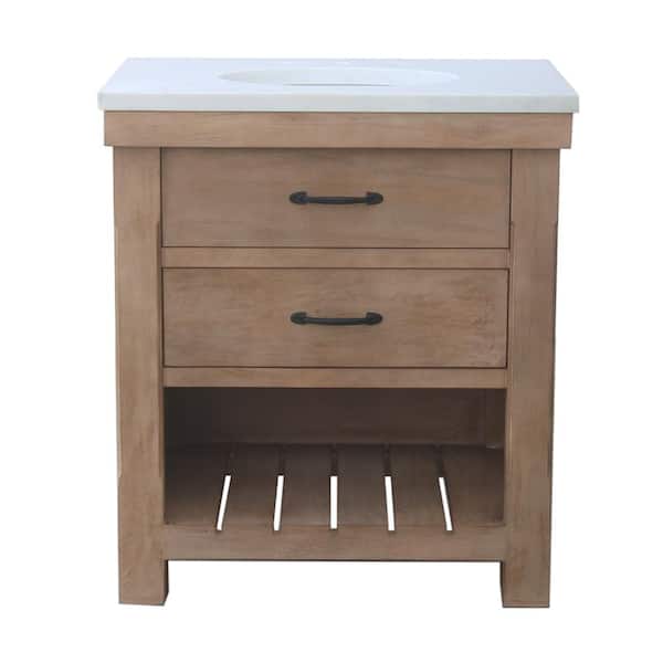 Unbranded Deluxe 30 in. W x 22 in. D x 34 in. H Freestanding Bath Vanity in Natural Wood with White Marble Top
