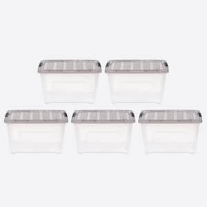 32 qt. Stack & Pull Clear Plastic storage Box, Lid Gray (Pack of 5)
