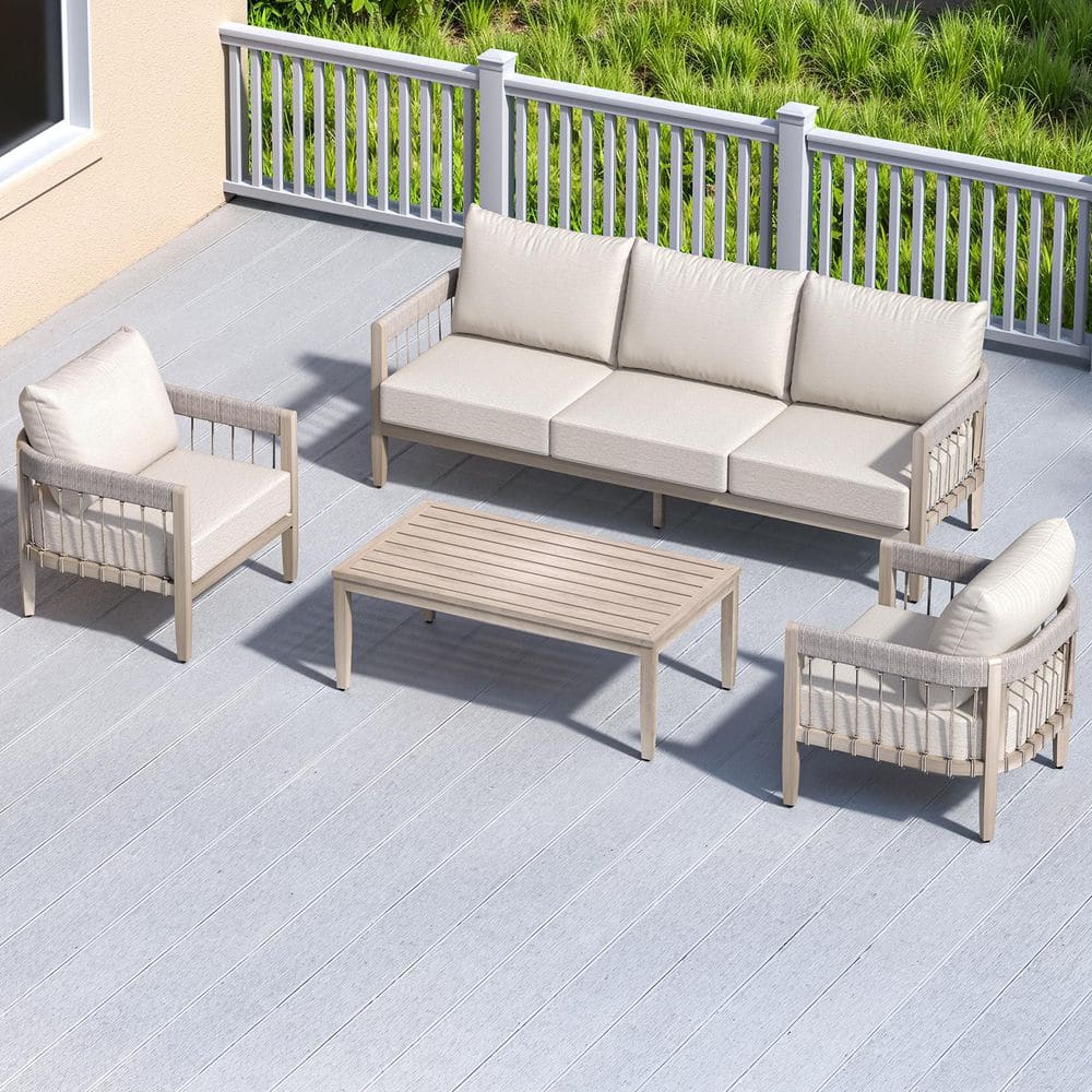 CikaCika Eucalyptus Wood Finish 4-Piece Aluminum Patio
