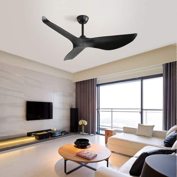 52 in. Modern Black Indoor 6-Speed Balck Blades Downrod Mount Ceiling Fan with Remote and 3-Size Adjustable Downrods