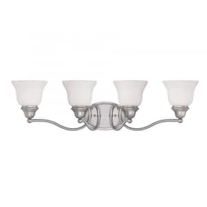 Yates 31 in. W x 8.75 in. H 4-Light Pewter Bathroom Vanity Light with White Glass Shades